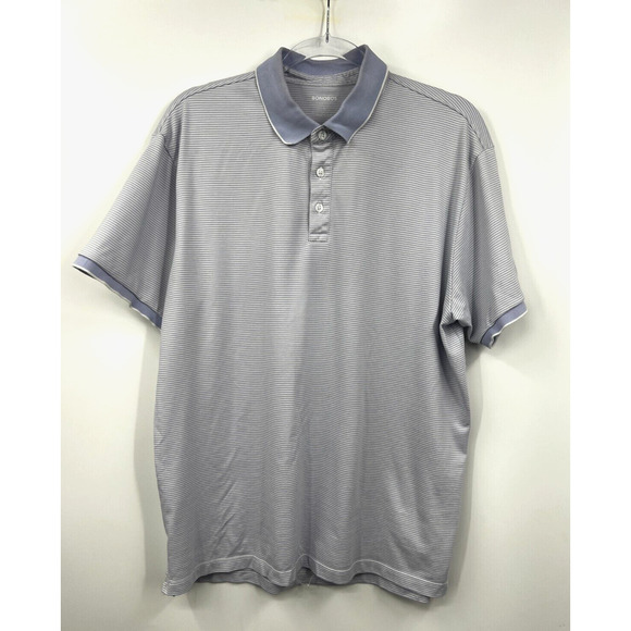 Bonobos Shirt Mens Polo Stripped Blue and White‎ Short Sleeve Collared Large - Picture 1 of 8